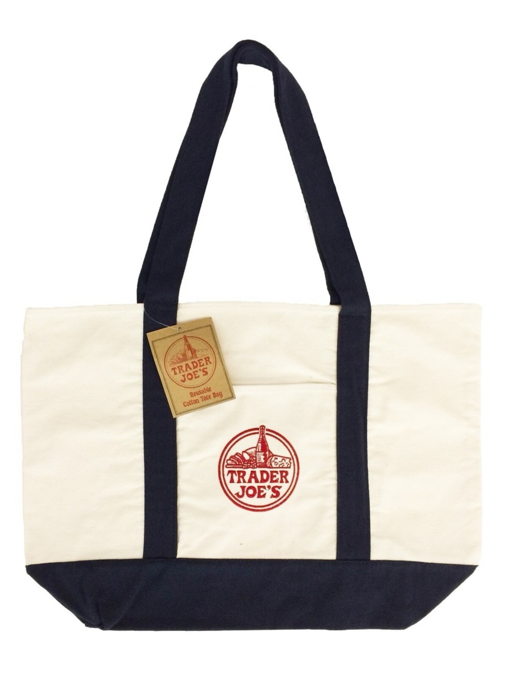 Trader Joe's Reusable Canvas Eco Tote Bag Heavy Duty Navy Blue White Brand NEW